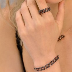 ❤️Pulsera de plata rosada con circonitas negras, Salvatore Plata.