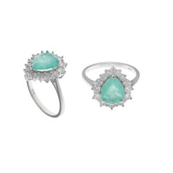 Anillo de plata rodiada con circonitas y piedra verde, de Salvatore Plata, 112S0255.