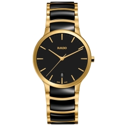 Reloj Rado Centrix de hombre dorado con cerámica negra, R30527172.