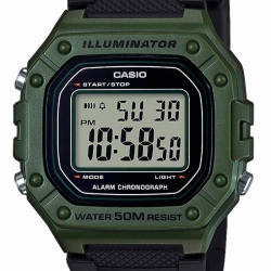 Reloj Casio digital de hombre con caja de resina verde y correa negra, W-218H-3AVEF.