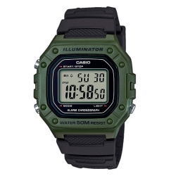Reloj Casio digital de hombre con caja de resina verde y correa negra, W-218H-3AVEF.