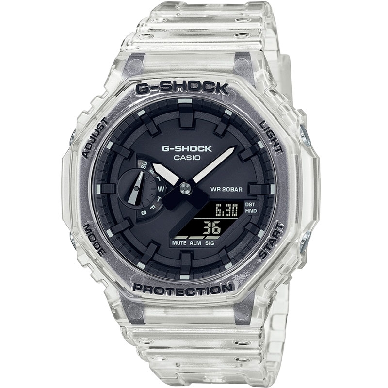 Reloj Casio G-Shock Classic Skeleton de resina transparente y esfera negra, GA-2100SKE-7AER