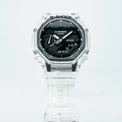 Reloj Casio G-Shock Classic Skeleton de resina transparente y esfera negra, GA-2100SKE-7AER