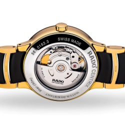 Reloj Rado Centrix automático con diamantes en esfera, cerámica negra y dorado, R30035712.