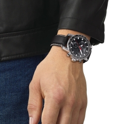Reloj Tissot SuperSport Chronograph con esfera y correa piel negras, T1256171605100.
