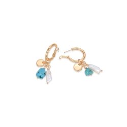 Pendientes dorados con turquesa y perlas, Haizu de Luxenter, SGEW46194.