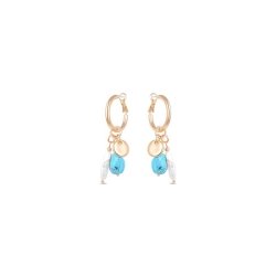 Pendientes dorados con turquesa y perlas, Haizu de Luxenter, SGEW46194.