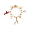 Pulsera dorada de eslabones y colgantes con coral y perlas, Haizu de Luxenter, SGBW04895.