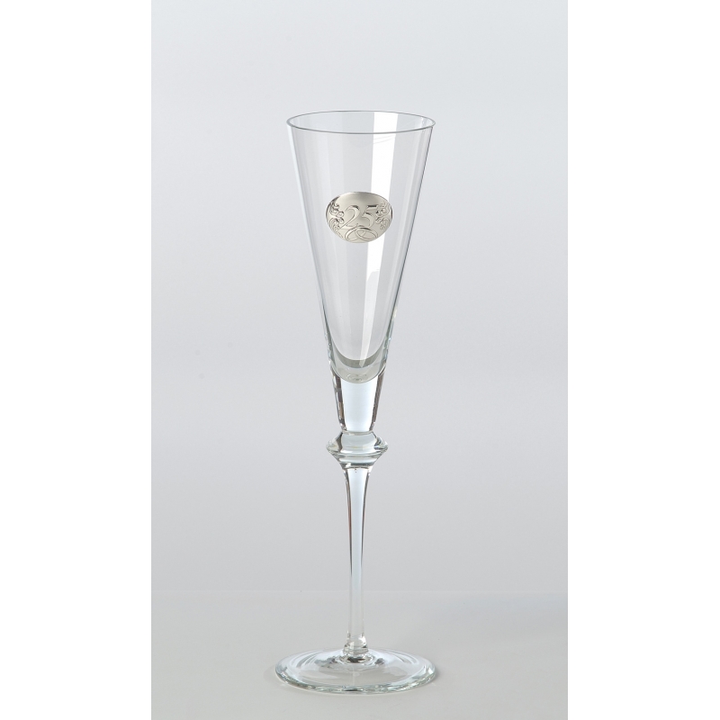 Juego de copas de cristal y plata para 25 aniversario con bandeja
