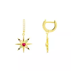 Pendientes de plata dorada con estrella y circonitas de colores, Shasha de Luxenter.