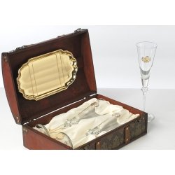 juego de copas de cristal y plata para 50 aniversario de bodas, con bandeja