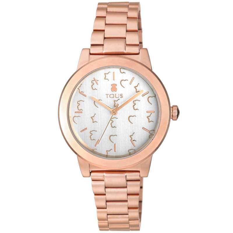 Reloj Tous Glazed de mujer dorado en rosé con esfera plateada, 100350640.