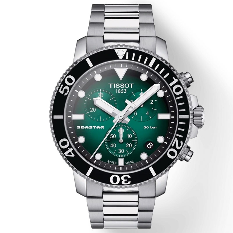 Reloj Tissot Seastar 1000 Chronograph en acero y esfera verde, T1204171109101.