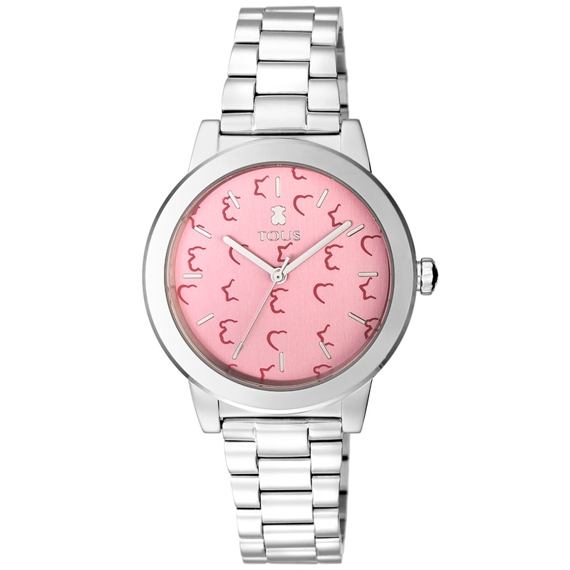 Reloj Tous Glazed de mujer en acero con esfera rosa, ref. 100350630.