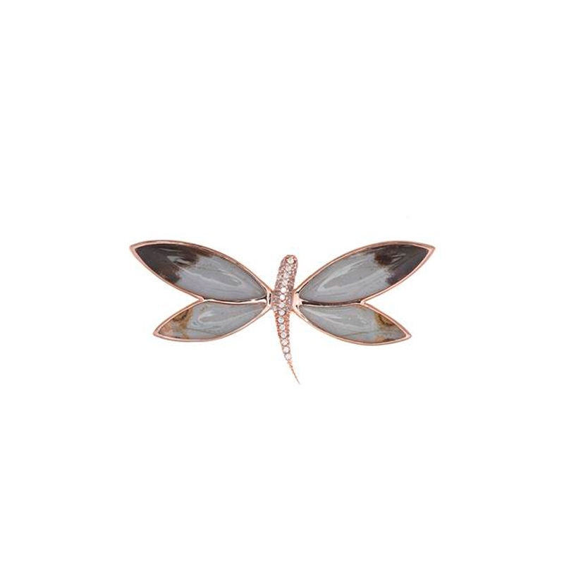 Broche de metal rosado con forma de libélula de Salvatore Plata, 261BM008.