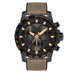Reloj Tissot SuperSport Chrono negro con correa beige, T1256173705101.