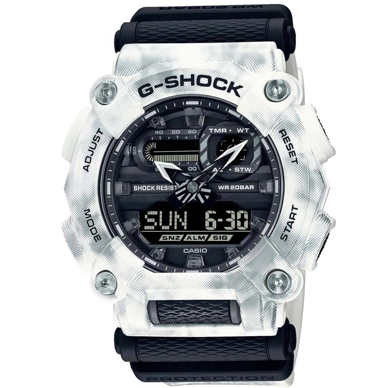 Reloj Casio G-Shock Classic en blanco y gris, estampado glacial, GA-900GC-7AER.