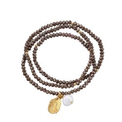Pulsera elástica en plata dorada con piedras brown y perla, Durán Exquse, 00508452.