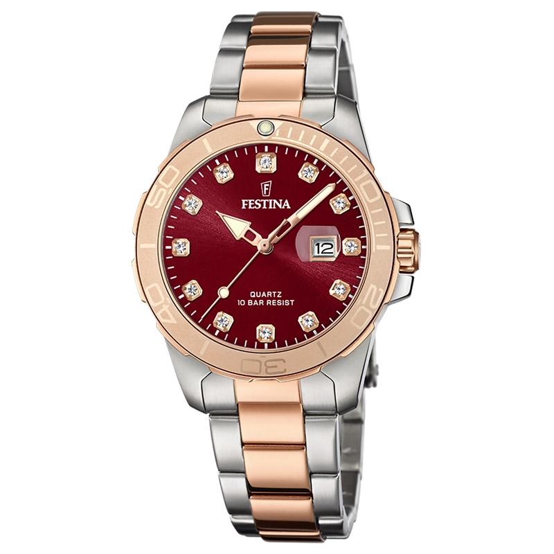Reloj Festina de mujer acero y acabado rosé, esfera roja con circonitas, F20505/2