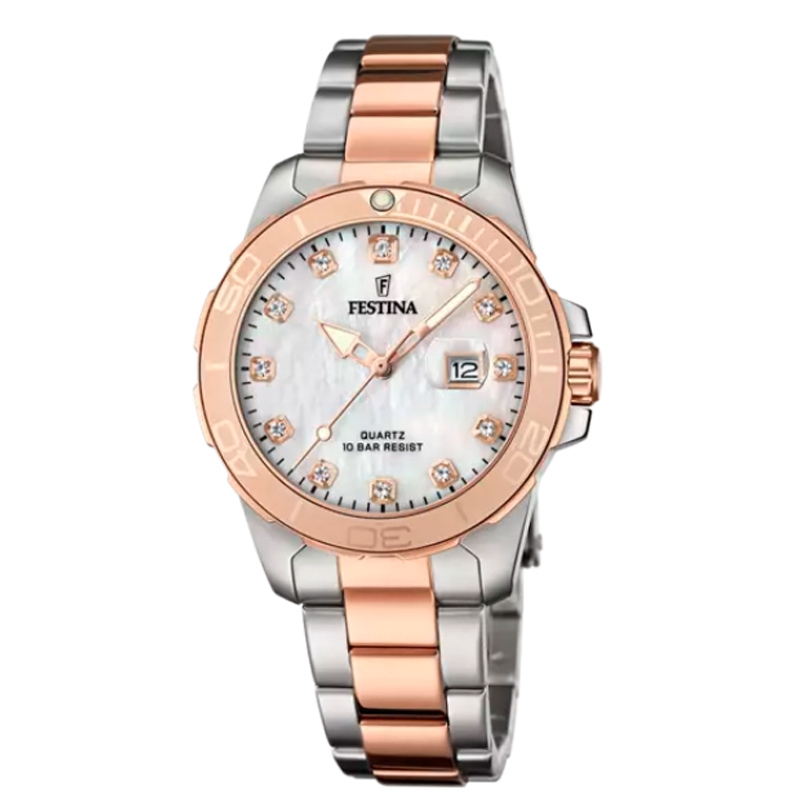 Reloj Festina mujer de acero bicolor rosado con circonitas, F20505/1.