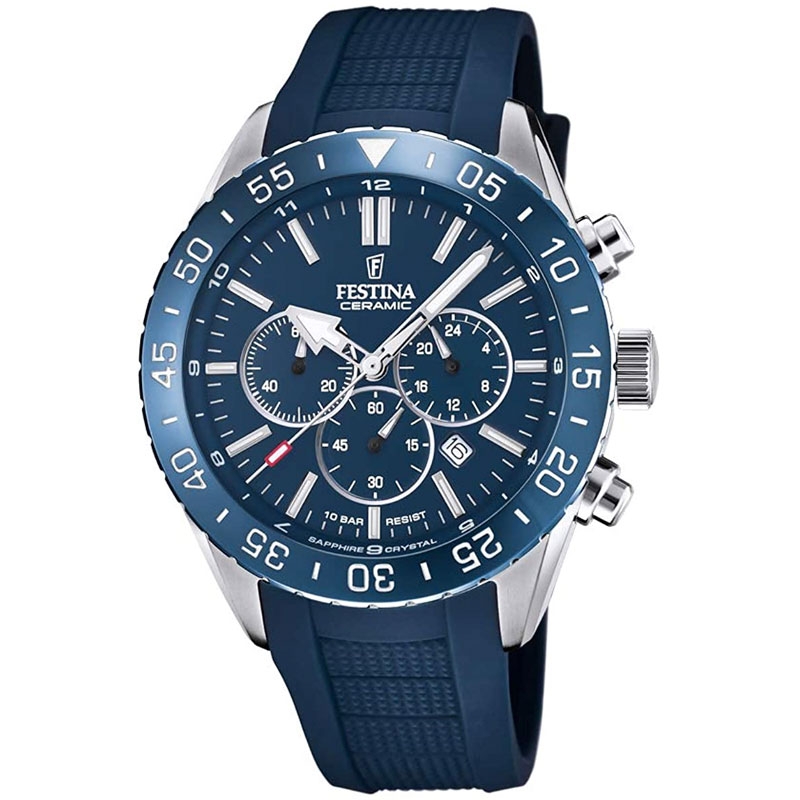 Reloj Festina Ceramic hombre en acero y correa silicona azul, F20515/1.