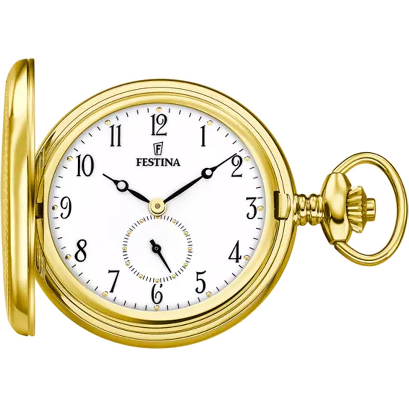 Reloj Festina caballero de bolsillo en acero dorado y esfera blanca, F2029/1.