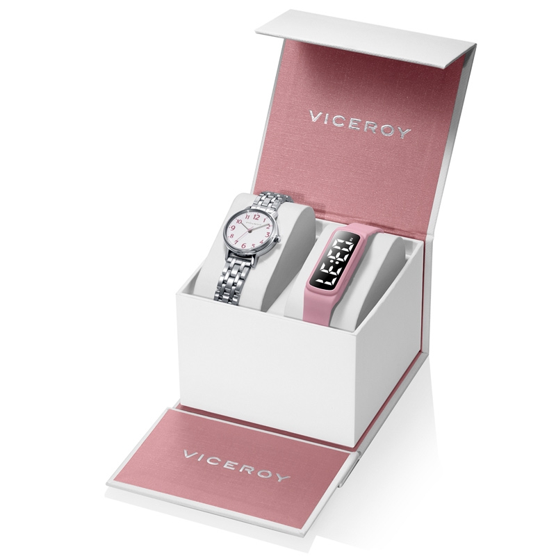 Reloj Viceroy de niña acero con números rosas y una pulsera digital, 401132-05.