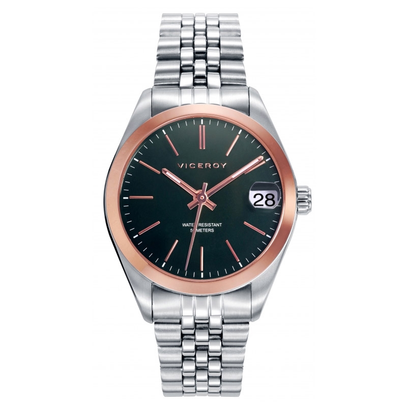 Reloj Viceroy Chic de mujer en acero, esfera verde y acabados en rosé, 42420-67.