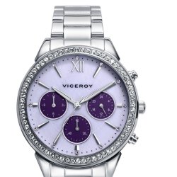 Reloj Viceroy 401262-03 para señoras multifunción en acero inoxidable con esfera madre perla violácea y bisel de circonitas.
