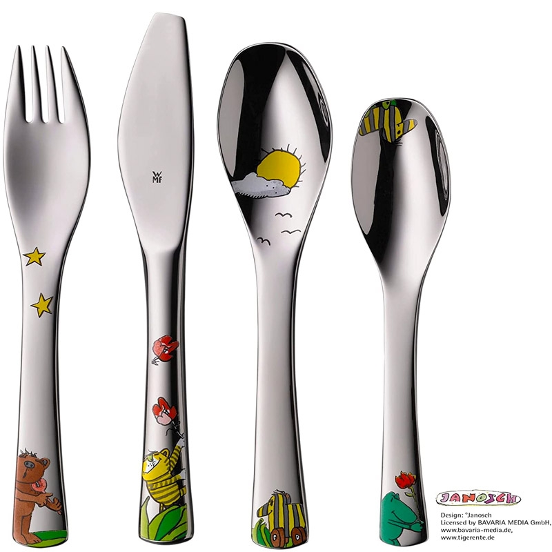 Cubiertos de acero WMF para niños y niñas Janosch, de 4 piezas, 1294106040.