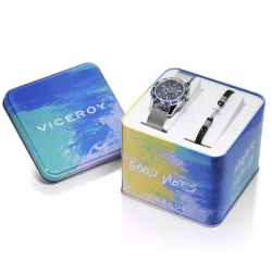Pack pulsera de cuero y reloj Viceroy Next de niño en acero y esfera azul, 401267-35.