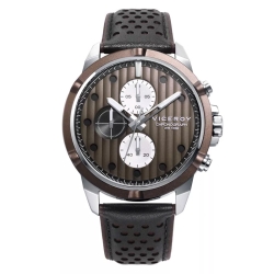 Reloj Viceroy Switch de caballero, cronógrafo en acero con esfera marrón y correa de cuero, 471331-47.