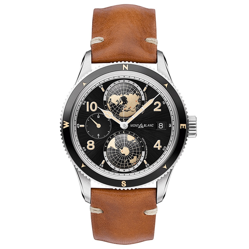 ✨Reloj Montblanc 1858 Automatic Geosphere camel y negro, 119286.