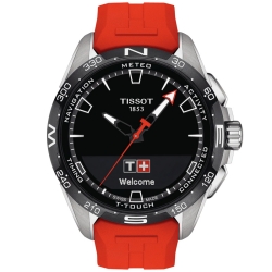Reloj Tissot T-Touch Connect Solar de titanio y correa de silicona roja T1214204705101.