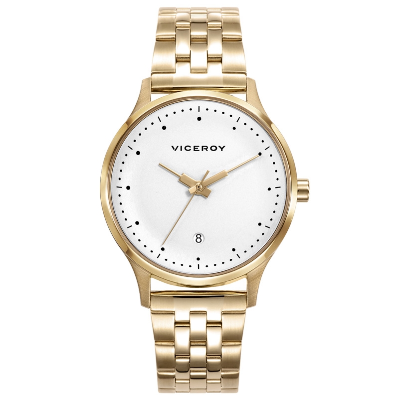 Reloj Viceroy de mujer en acero dorado y esfera blanca, 461124-06.