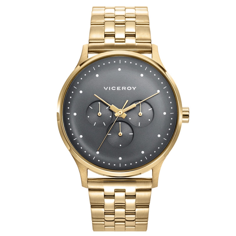 Reloj Viceroy Switch de hombre en acero dorado y esfera gris, 46789-16.