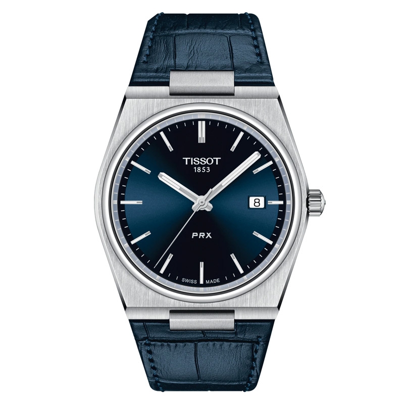 Reloj Tissot PRX hombre esfera y correa de piel azul, T1374101604100.