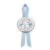 Medalla de cuna en plata bilaminada con angelito y lazo celeste, Pedro Durán.