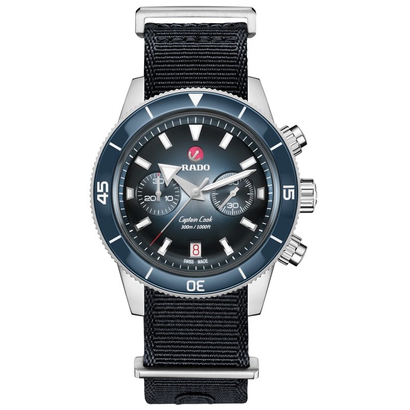 Reloj Rado Captain Cook Automatic Chronograph en esfera azul con correa de piel, R32145208.