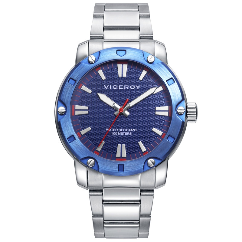 Reloj Viceroy Heat de hombre en acero con esfera azul y detalles rojos, 401273-37.