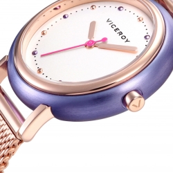 Reloj Viceroy Kiss de mujer en acero rosé con caja malva y malla, 471156-09.