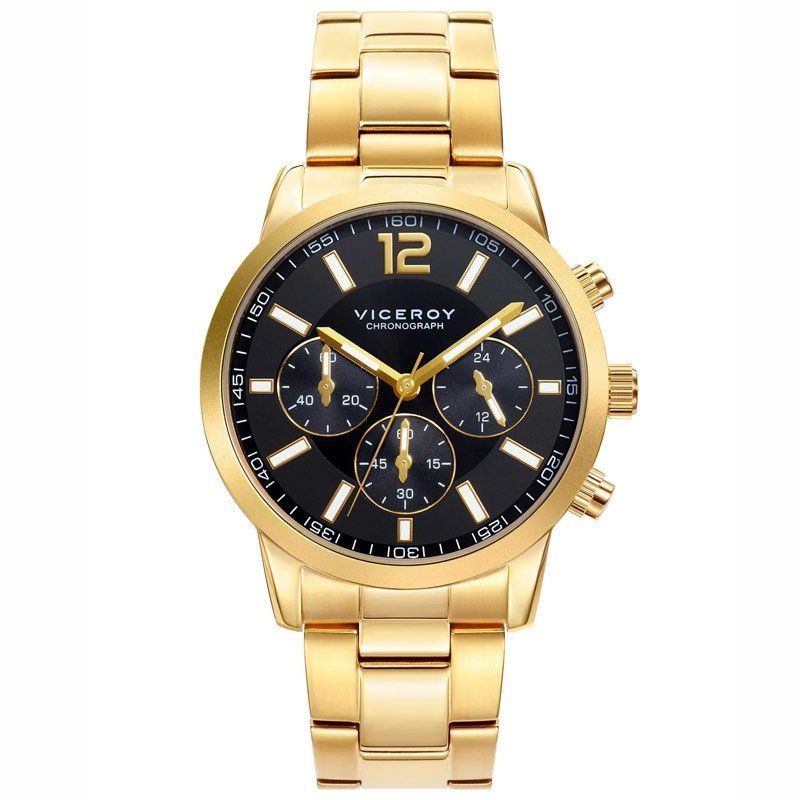 Reloj Viceroy de hombre multifunción dorado y esfera negra, 471051-95.