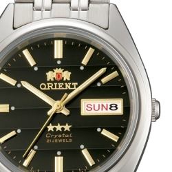 Reloj Orient 3 Star de hombre automático, esfera negra e índices dorados, FAB0000DB9.