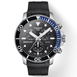 Reloj Tissot Seastar 1000 Hombre con cronógrafo, 300 metros y bisel negro/azul, T1204171705102.