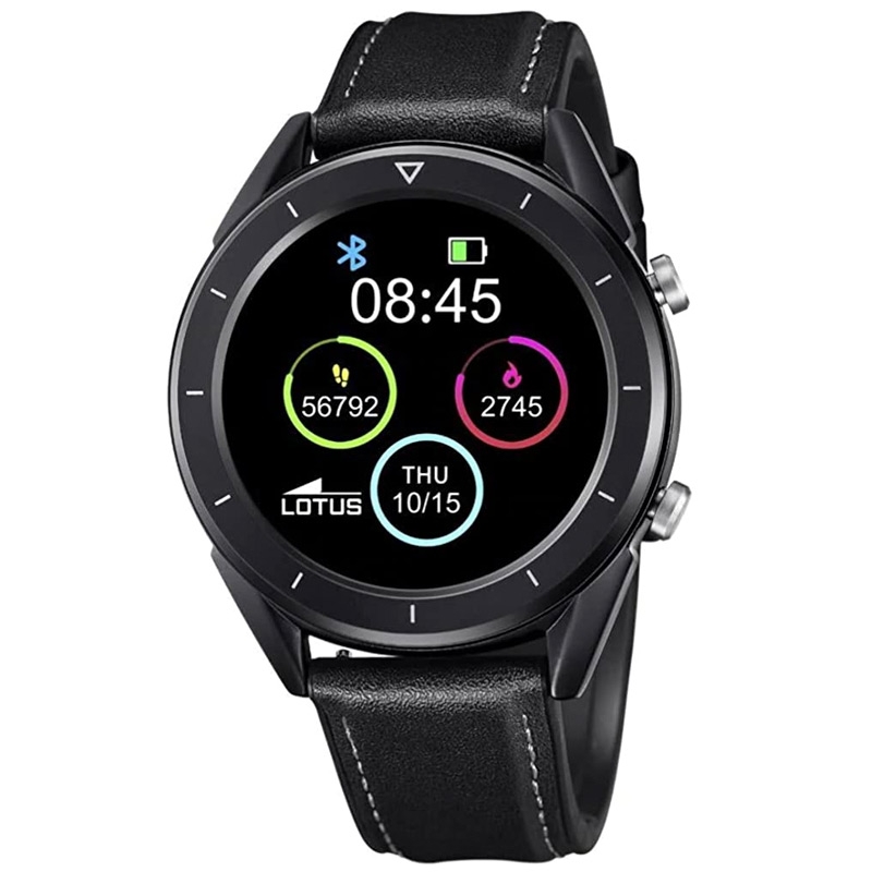 Reloj inteligente Lotus Smartime de hombre en negro con correa de piel, 50009/1.