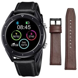 Reloj inteligente Lotus Smartime de hombre en negro con correa de piel, 50009/1.