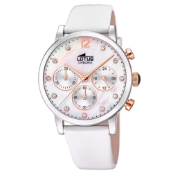 Reloj Lotus de mujer Trendy con nácar, circonitas y correa blanca, 18674/1.