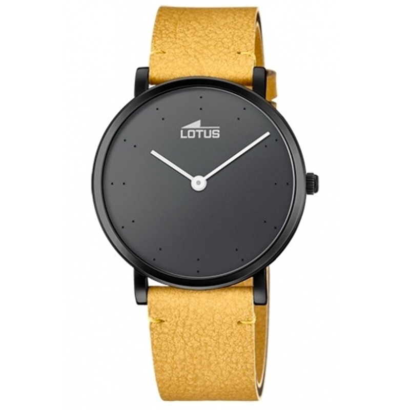 Reloj Lotus Minimalist de mujer esfera negra y correa de cuero beige, 18780/2.