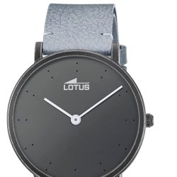 Reloj Lotus Minimalist de mujer con esfera negra y correa de cuero celeste, 18780/3.