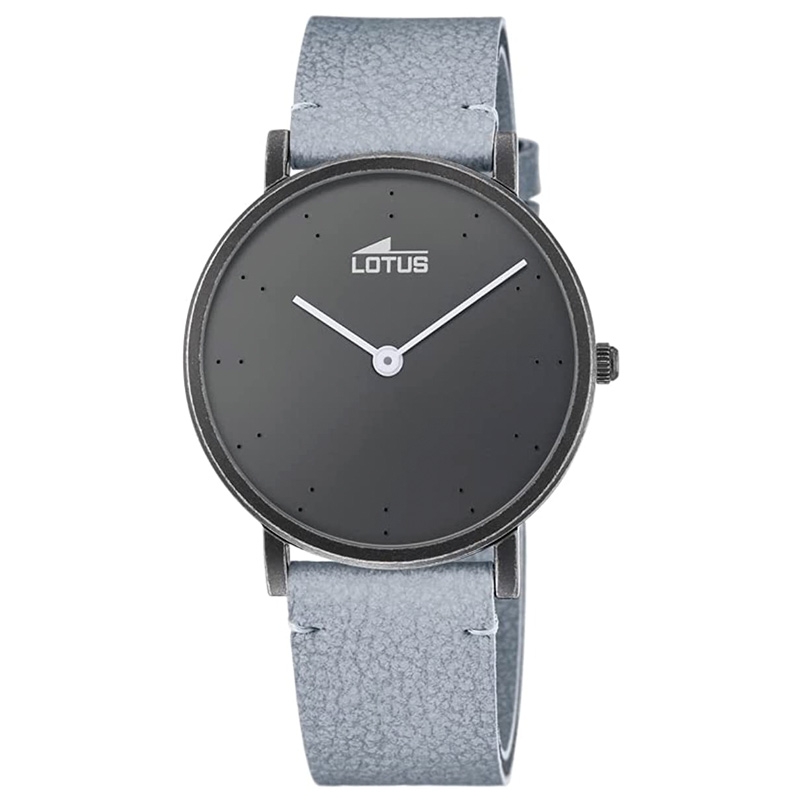 Reloj Lotus Minimalist de mujer con esfera negra y correa de cuero celeste, 18780/3.